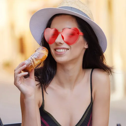 Miniatura 6 de Maxdot - Lentes de sol transparentes sin marco con forma de corazón para fiestas