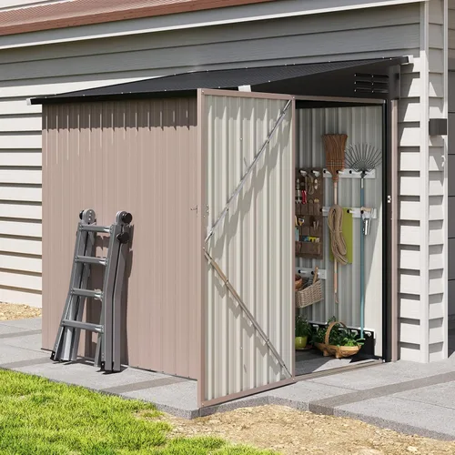 Miniatura 9 de Cobertizo de almacenamiento para exteriores de 5 x 3 pies, cobertizo de herramientas de jardín de metal con techo inclinado y puerta con cerradura