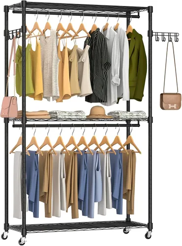 Miniatura 9 de Perchero de ropa resistente, perchero portátil para armario, estante de ropa ajustable independiente con 7 niveles de estantería de alambre Negro