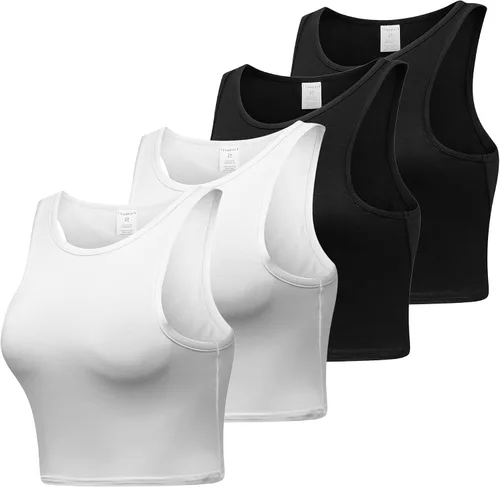 Miniatura 2 de Formeet17 4 piezas de camiseta corta básica sin mangas para mujer, cuello redondo