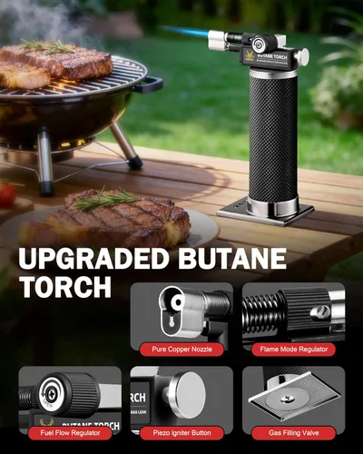 Miniatura 4 de RAVS Encendedor de butano, antorcha de cocina con modo de llama dual, pistola de soplete de cocina recargable, soplete de crema brulee, soplete
