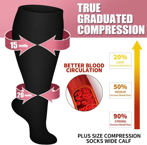 Miniatura 3 de Laite Hebe Plus Size Compression Socks for Women and Men-3 pairs Wide Calf Knee High Support for Circulation