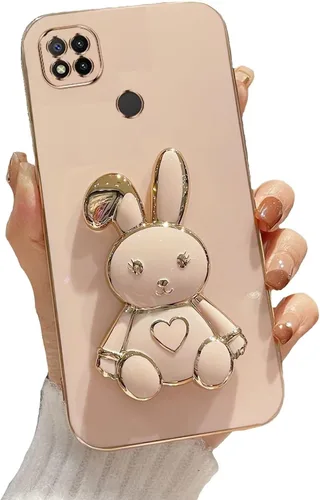 Miniatura 96 de Estuche con soporte de conejo de corazón para Xiaomi Redmi Note 10S, galvanizado suave TPU protector delgado a prueba de golpes con lindo conejito