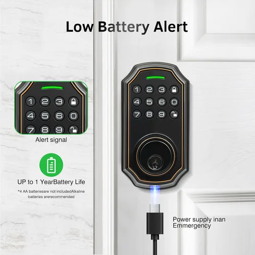 Miniatura 8 de Cerradura inteligente para puerta de entrada sin llave con 2 perillas, juego de manijas de cerradura de puerta delantera, cerrojo de teclado digital