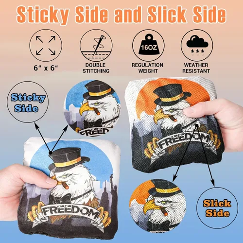 Miniatura 2 de EunHo Cornhole Bags Regulation Dual Sided Set of 8, Professional Cornhole Bean Bags Slick & Sticky Side Bags with Carry Bag Suave/Águila