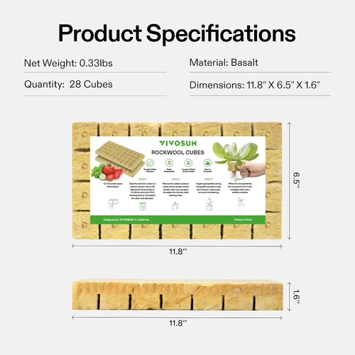 Miniatura 7 de VIVOSUN Cubos de Lana de Roca de 1.6", 28 Tapones Cubos Iniciadores de Cultivo de Lana de Piedra para Esquejes, Clonación, Propagación de Plantas
