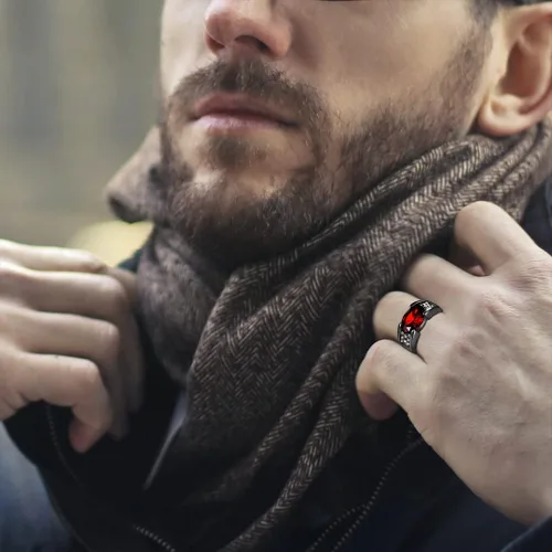 Miniatura 3 de Anillo ovalado de circonita cúbica 5A de corte múltiple para hombre, anillo de acero inoxidable 316L negro con gemas de cristal, anillo