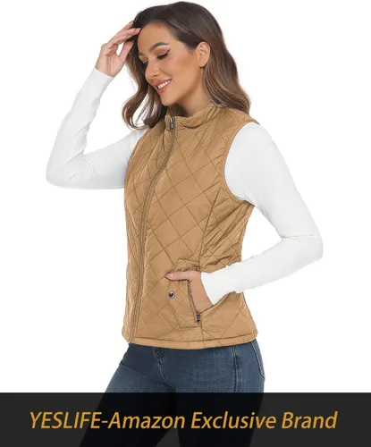 Miniatura 4 de YESLIFE Chaleco acolchado para mujer 2024 con un bolsillo interior, chaleco acolchado ligero con cuello alto para mujer