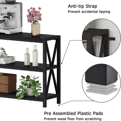 Miniatura 5 de FATORRI Mesa consola para entrada, mesa de sofá larga con estantes debajo de la ventana, mesas de pasillo de madera y metal para vestíbulo