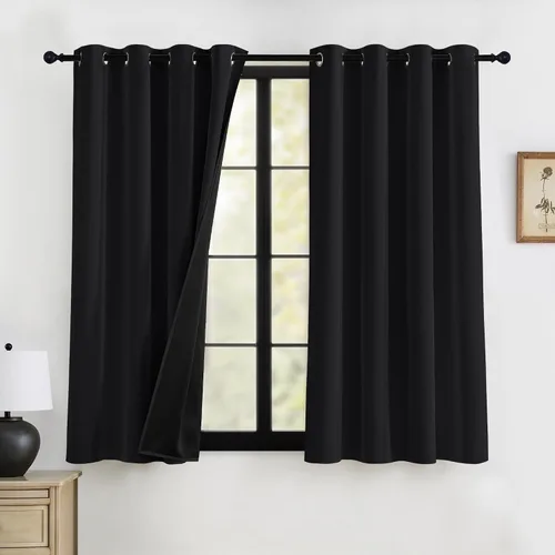 Miniatura 13 de RYB HOME Cortinas opacas grises de 63 pulgadas de largo para dormitorio, cortinas de ventana 100% opacas con aislamiento térmico y reducción