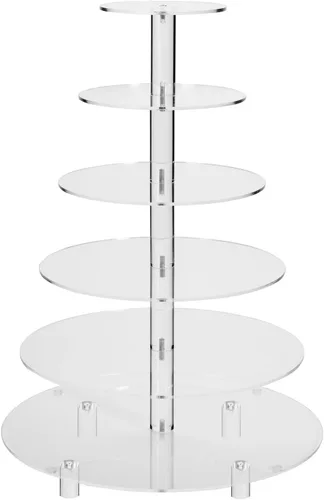 Miniatura 10 de Jusalpha Soporte redondo de acrílico para cupcakes de 5 niveles, soporte para postres, torre para cupcakes 5RF (5 niveles con base)