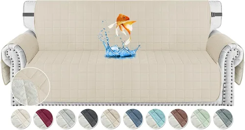 MAXIJIN Fundas impermeables para sofá de 3 cojines, aptas para mascotas, fundas acolchadas para sofá de 69 pulgadas, lavables, protector de sofá