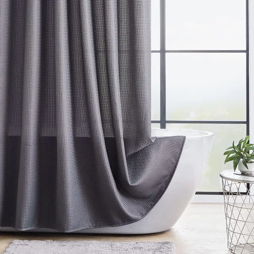Miniatura 7 de Cortina de ducha de tela de gofre, cortina de ducha pequeña para caravana con ganchos, cortinas de ducha texturizadas resistentes para baño, lavable
