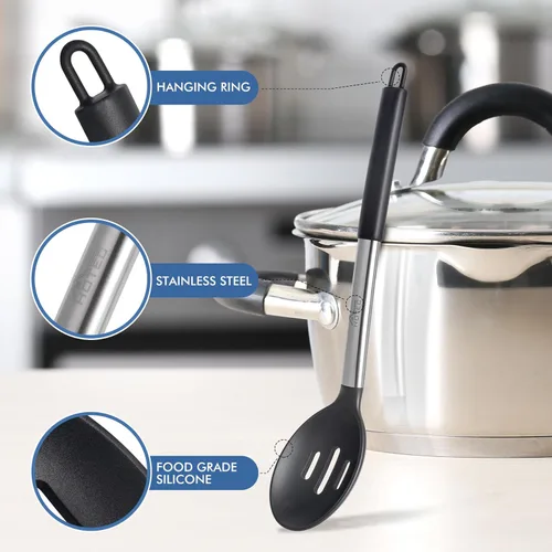 Miniatura 5 de HOTEC Cuchara de cocina grande de silicona resistente al calor de 446 °F, cucharas ranuradas sólidas sin BPA, utensilios de cocina antiadherentes