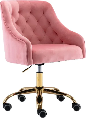 Miniatura 9 de Silla de trabajo cómoda para oficina en casa con ruedas, linda silla de escritorio giratoria ajustable de tocador moderna tapizada en terciopelo