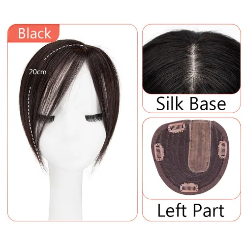 Miniatura 2 de Base de seda recta Cabello humano Topper de una pieza parte lateral parte frontal cierre con clips (7.9 in/parte izquierda negro)