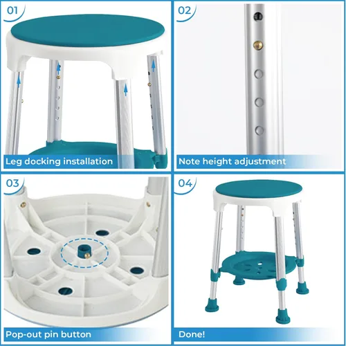 Miniatura 7 de Taburete de ducha para ducha interior, taburete de plástico de esquina pequeño mejorado para adultos mayores, taburete de ducha giratorio de 360°