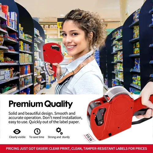 Miniatura 4 de KPX MX5500 Pistola de etiquetas de precios con 5150 calcomanías de pistola de etiquetas blancas y 3 rodillos de tinta adicionales, pistola de Rojo