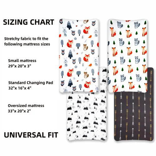 Miniatura 7 de Juego de 4 fundas para cambiador con diseño de animales del bosque, neutro, unisex, ajustadas, para bebés niños o niñas Zorro