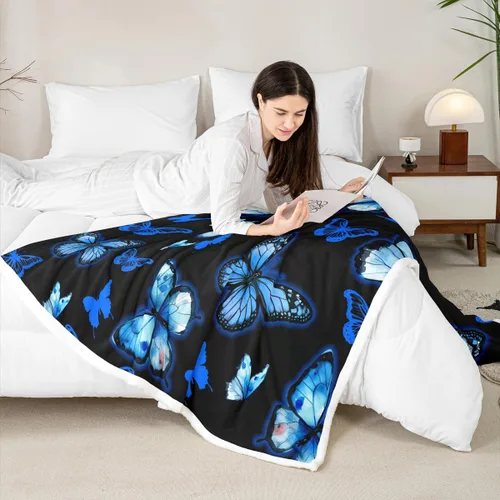 Miniatura 7 de Feelyou Butterfly Throw Blanket Butterflies Print Soft Fleece Sherpa Cozy Fuzzy Plush Warm Glitter Colorful Fuzzy Plush Throw Animal 40"x50" for Bed