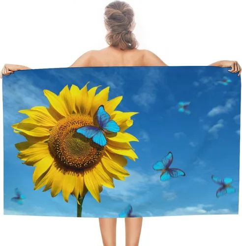 Toalla de playa con diseño de girasol y mariposa, toalla de baño de calidad de hotel de lujo, para adultos, niños, baño, playa, gimnasio, natación,