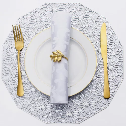 Miniatura 12 de Evevda Juego de 4 manteles individuales redondos dorados para mesa de comedor, manteles individuales de vinilo prensado metálico, manteles