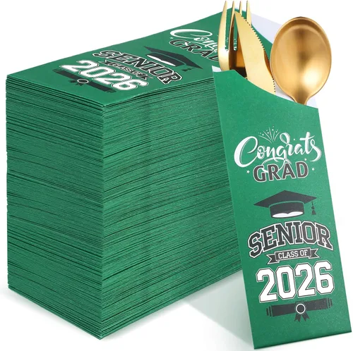 Miniatura 10 de Ireer 100 bolsas de papel para cubiertos de papel, fundas para utensilios de cocina para fiesta de graduación, decoración de mesa de centro de mesa