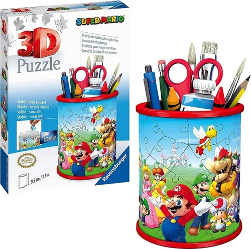 Miniatura 5 de Ravensburger - Taza de lápices Super Mario - Rompecabezas 3D - Organizador de escritorio para construir con gráficos icónicos de Mario - 54 piezas