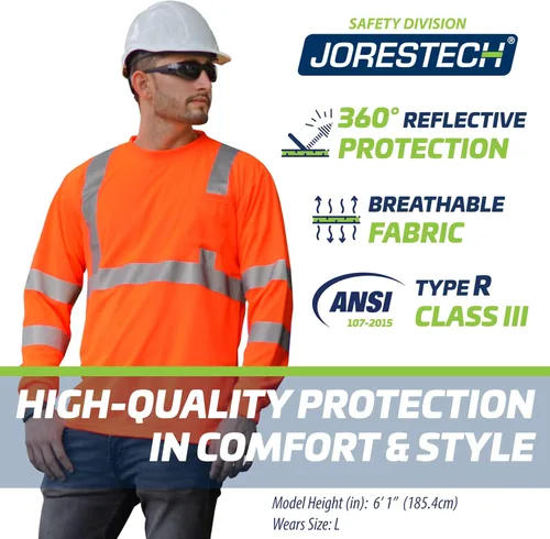 Miniatura 5 de JORESTECH Camisa de seguridad de manga larga de alta visibilidad, cumple con ANSI/ISEA 107 Tipo R Clase 3, cinta reflectante, tela de pájaro