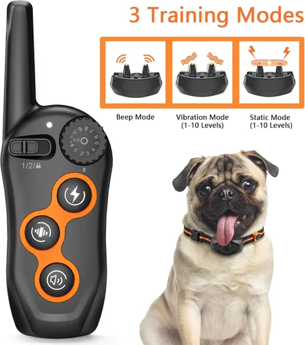 Miniatura 2 de Collar de entrenamiento para perros, collar de choque para perros IPX7 impermeable con control remoto de alcance de 1300 pies, 3 modos de Naranja