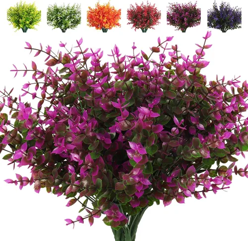 Miniatura 12 de RECUTMS - Flores artificiales, plantas artificiales, resisten los rayos ultravioleta, arbustos sintéticos, para interior y exterior, maceta