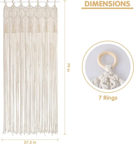 Miniatura 5 de ANMINY 2 cortinas de macramé de 79 x 37 pulgadas, cortinas bohemias con borlas hechas a mano de algodón macramé para colgar en la pared, cortina