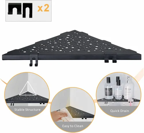 Miniatura 5 de WELLUP Estante de ducha esquinero con 4 ganchos, estantes de baño empotrados de acero inoxidable 304 de 10 pulgadas, instalación sin taladrar