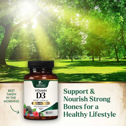 Miniatura 5 de Vitamina D3 5000 UI (125 mcg) por porción, vitamina D extra fuerte masticable para apoyo inmunológico, suplementos para huesos, dientes y músculos