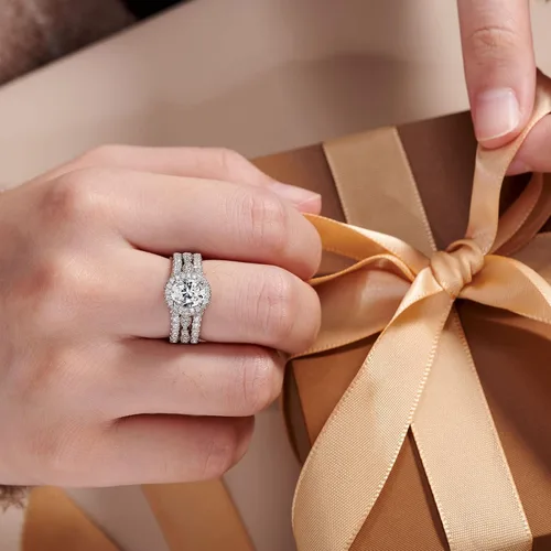 Miniatura 6 de Newshe Jewellery Juego de anillos de compromiso ovalados para mujer AAAAA con circonita cúbica 925 de plata de ley 925, juego de anillos de novia