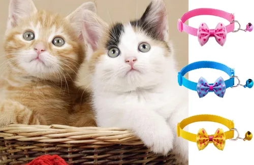 Miniatura 6 de 16 piezas de lindos collares para gatos con campanas - Collares separables para niñas y gatitos pequeños - Rosa, diseño de moño - Accesorios