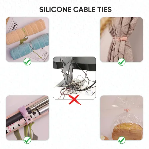 Miniatura 2 de Paquete de 50 bridas de cable de silicona reutilizables, bridas de cable de goma, organizador de cables, accesorios electrónicos para el hogar