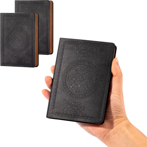 Miniatura 18 de CAGIE Paquete de 2 diarios de cuero vintage para hombres, cubierta suave, páginas rayadas, 180 páginas que se abren completamente planas para Negro