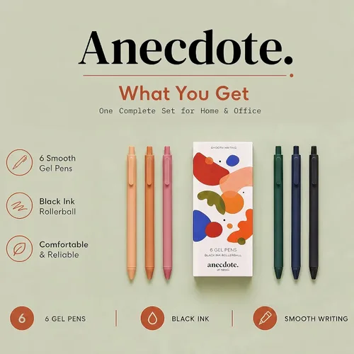 Miniatura 2 de ANECDOTE. Journaling Pens Set (6 Pack) Black Ink Planner Pens, Fine Point Pens (0.5mm) Cute Journal Accessories, Retractable Gel Pen Set, Smooth