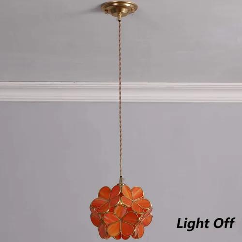 Miniatura 2 de Bieye L10749 - Lámpara colgante de techo de vidrio manchado estilo Tiffany con pantalla de 8 pulgadas de ancho (naranja, 8" flor de cerezo)