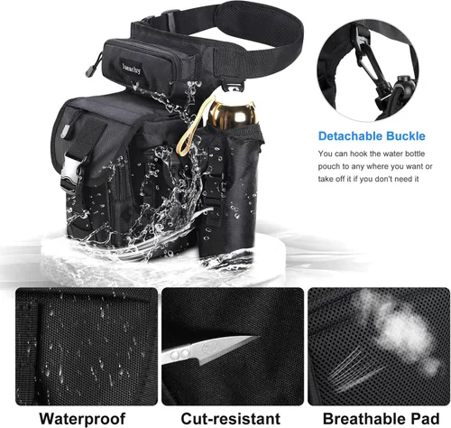 Miniatura 4 de Jueachy Bolsa de pierna caída para hombre, mochila táctica de detección de metales para muslos con bolsa para botella de agua