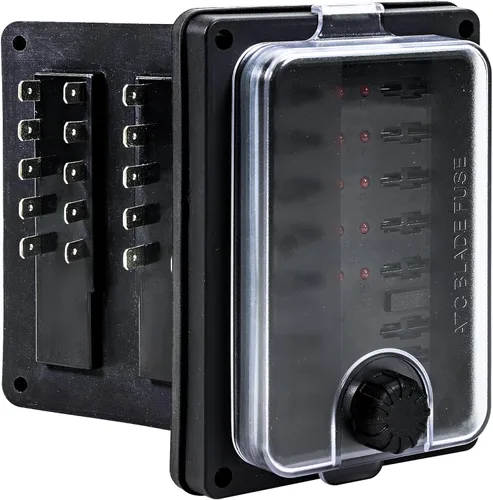 True Mods Caja de fusibles impermeable de 10 vías para automoción [fusibles de cuchilla ATC/ATO] [250 amperios] [hasta 25 A por enchufe] [indicador