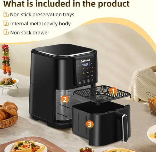 Miniatura 7 de Panana Freidora de aire, freidora de aire de gran capacidad de 6.3 cuartos de galón, horno sin aceite con 12 preajustes, freidora de aire de 1500 W