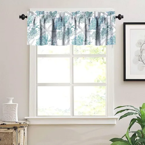 Miniatura 4 de JESTRONRY Cenefa de ventana con diseño de estrella de mar, diseño tropical de conchas marinas oceánicas, cenefa de cortina para decoración de cocina