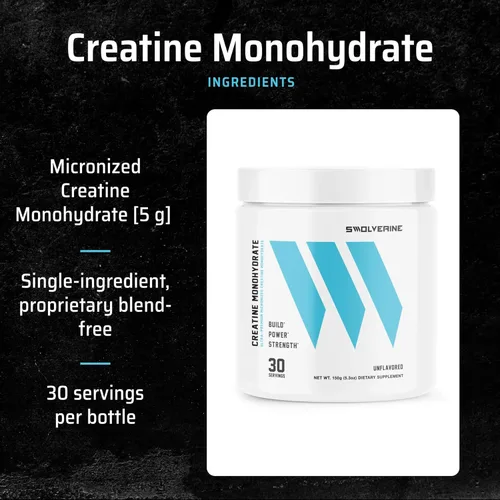 Miniatura 4 de Swolverine Monohidrato de creatina en polvo – 0.18 oz de creatina micronizada, probada por terceros, un solo ingrediente, apoya la fuerza muscular