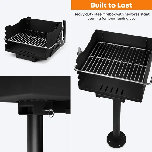 Miniatura 5 de Stanbroil Barbacoa de carbón para exteriores, parrilla de barbacoa de acero resistente con rejilla de cocina de acero inoxidable y poste sobre/bajo