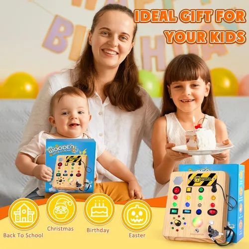 Miniatura 6 de TINTECUSA Tablero Ocupado con Luz LED, Juguetes Sensoriales de Madera para Niños Pequeños, Juguete Musical Montessori para Avión, Actividades