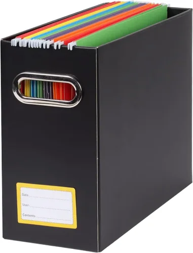 Miniatura 12 de Caja organizadora de archivos plegable con asa, 12.20 x 5.11 x 9.84 pulgadas, organizador de archivos para el hogar u oficina, pequeña caja de Negro