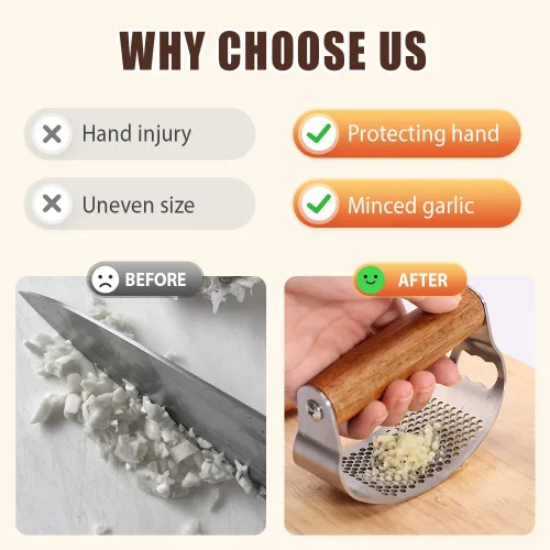 Miniatura 3 de Prensador de Ajo de Acero Inoxidable, Prensa de Ajo Profesional Rocker Mejorada 2025, Triturador de Ajo Ergonómico para Uso en Cocina Doméstica