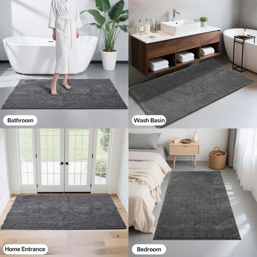 Miniatura 8 de Alfombra de baño de felpilla extrasuave y absorbente, 60 x 24 pulgadas, parte trasera de goma antideslizante, alfombra de baño grande lavable
